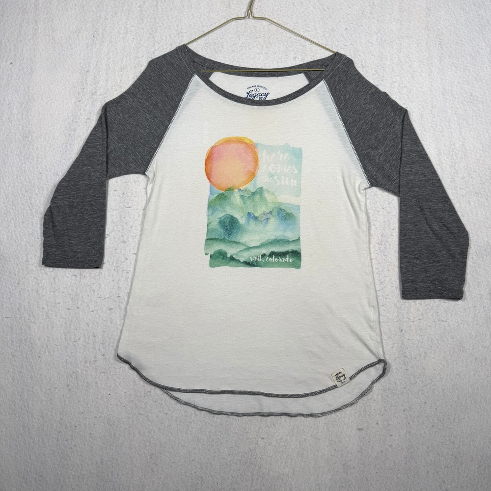 Legacy 92 Vail Colorado Watercolor Raglan Tee Grey Cream Large